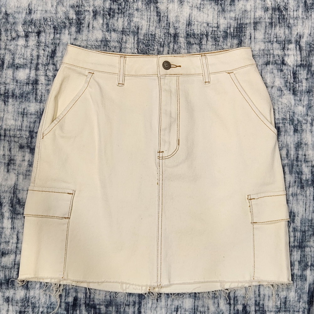 Hollister White Mini Skirt with Tan Stitching